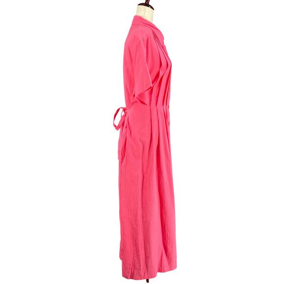 Vtg 80s 90s Two Potato Button Down Tie Back Short Sleeve Maxi Dress XL Pink NOS - Picture 2 of 16